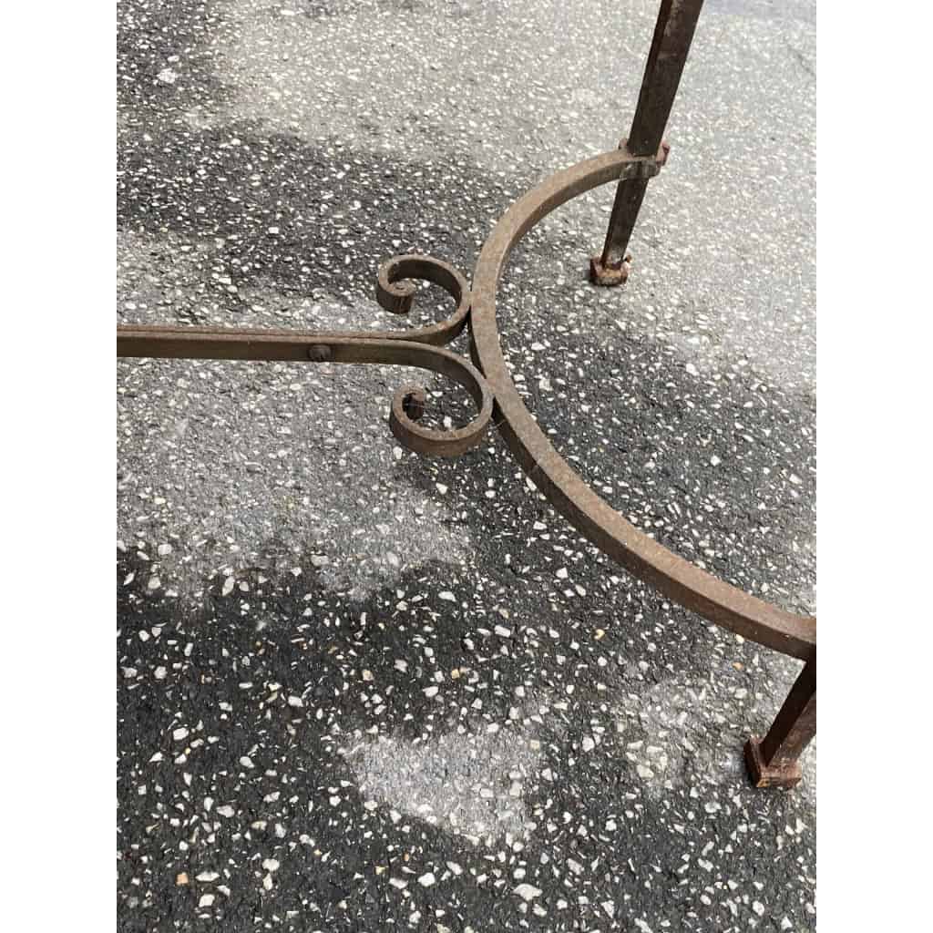 1950/70 Table Basse Fer Forgé Avec Entretoise Plateau Ardoise De Correze