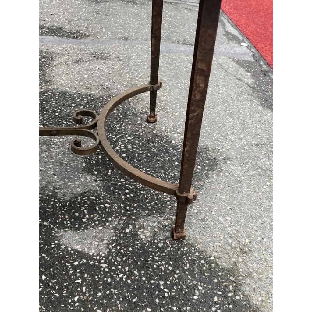 1950/70 Table Basse Fer Forgé Avec Entretoise Plateau Ardoise De Correze