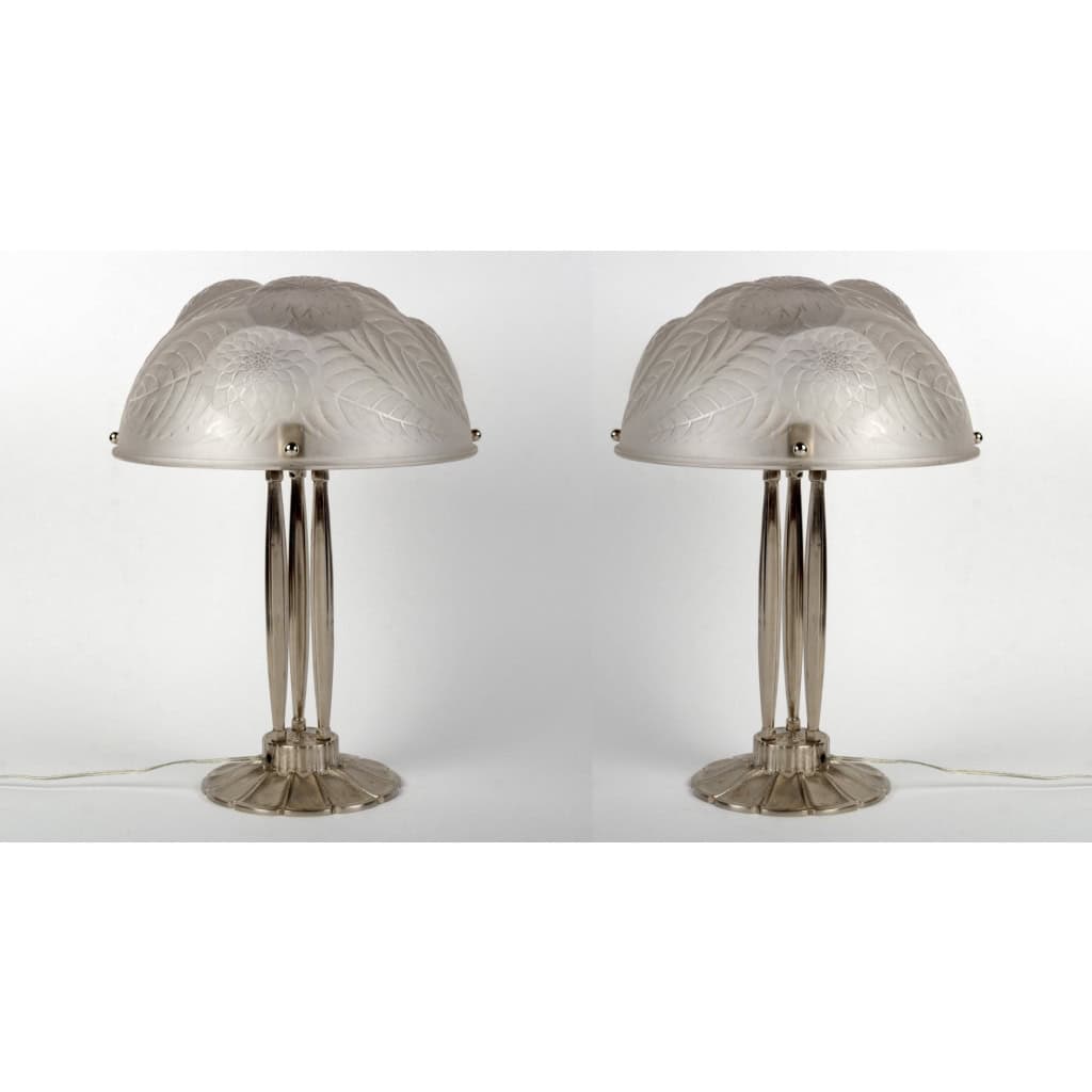 Paire de Lampes « Dahlias » verre blanc de René LALIQUE | Biron |||||||||