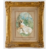 Aquarelle sur carton « La liseuse », d’Antoine Calbet | Biron ||||||
