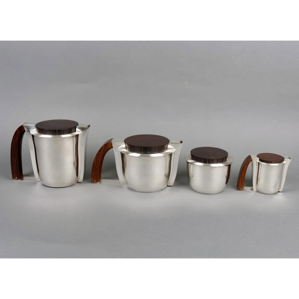 Service Thé et Café Art Déco Moderniste argent massif et palissandre de Jean E. PUIFORCAT | Biron ||||||||||||