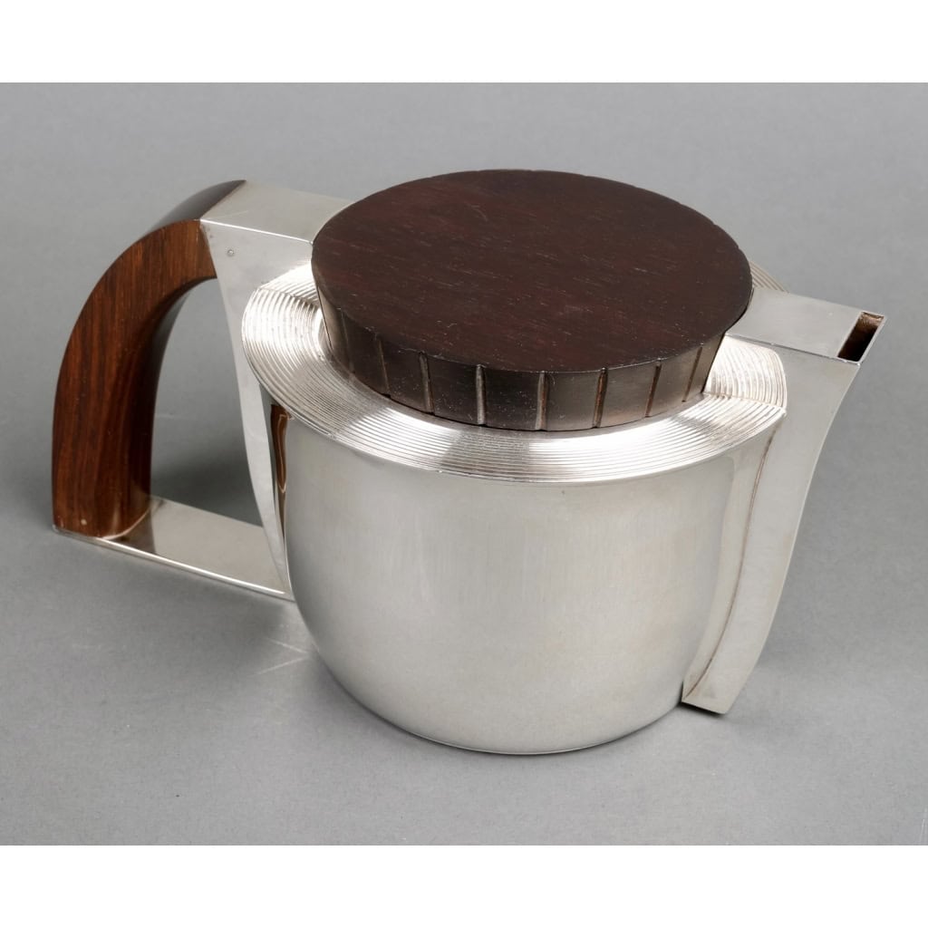 Service Thé et Café Art Déco Moderniste argent massif et palissandre de Jean E. PUIFORCAT | Biron Service Thé et Café Art Déco Moderniste argent massif et palissandre de Jean E. PUIFORCAT