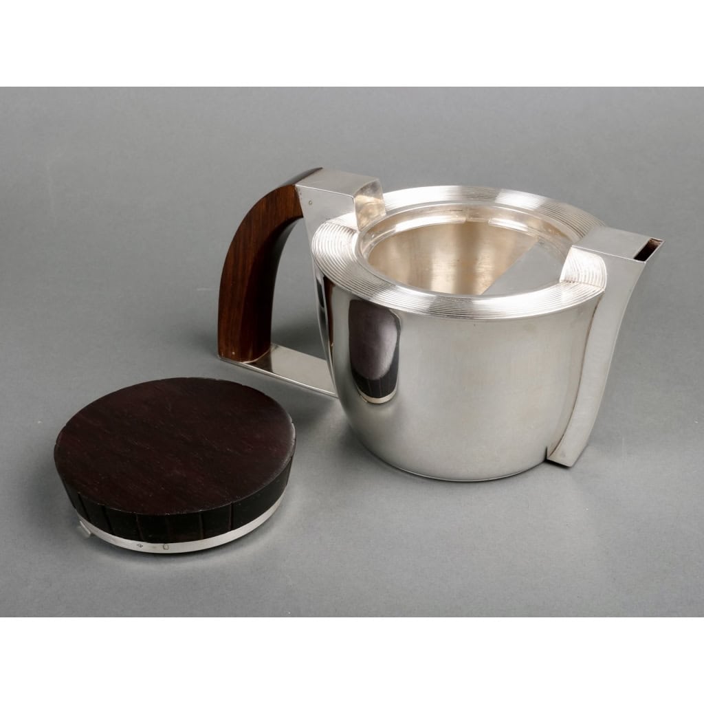 Service Thé et Café Art Déco Moderniste argent massif et palissandre de Jean E. PUIFORCAT | Biron Service Thé et Café Art Déco Moderniste argent massif et palissandre de Jean E. PUIFORCAT
