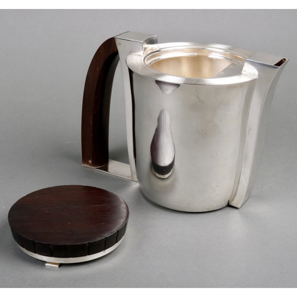 Service Thé et Café Art Déco Moderniste argent massif et palissandre de Jean E. PUIFORCAT | Biron Service Thé et Café Art Déco Moderniste argent massif et palissandre de Jean E. PUIFORCAT
