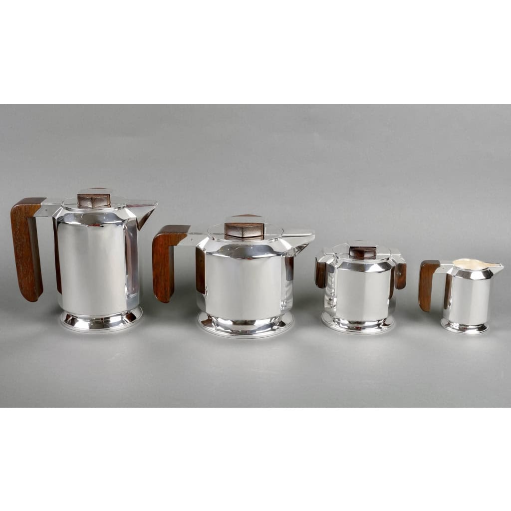 Service Thé & Café Art Déco Moderniste argent et palissandre de Jean E. PUIFORCAT | Biron ||||||||||||||