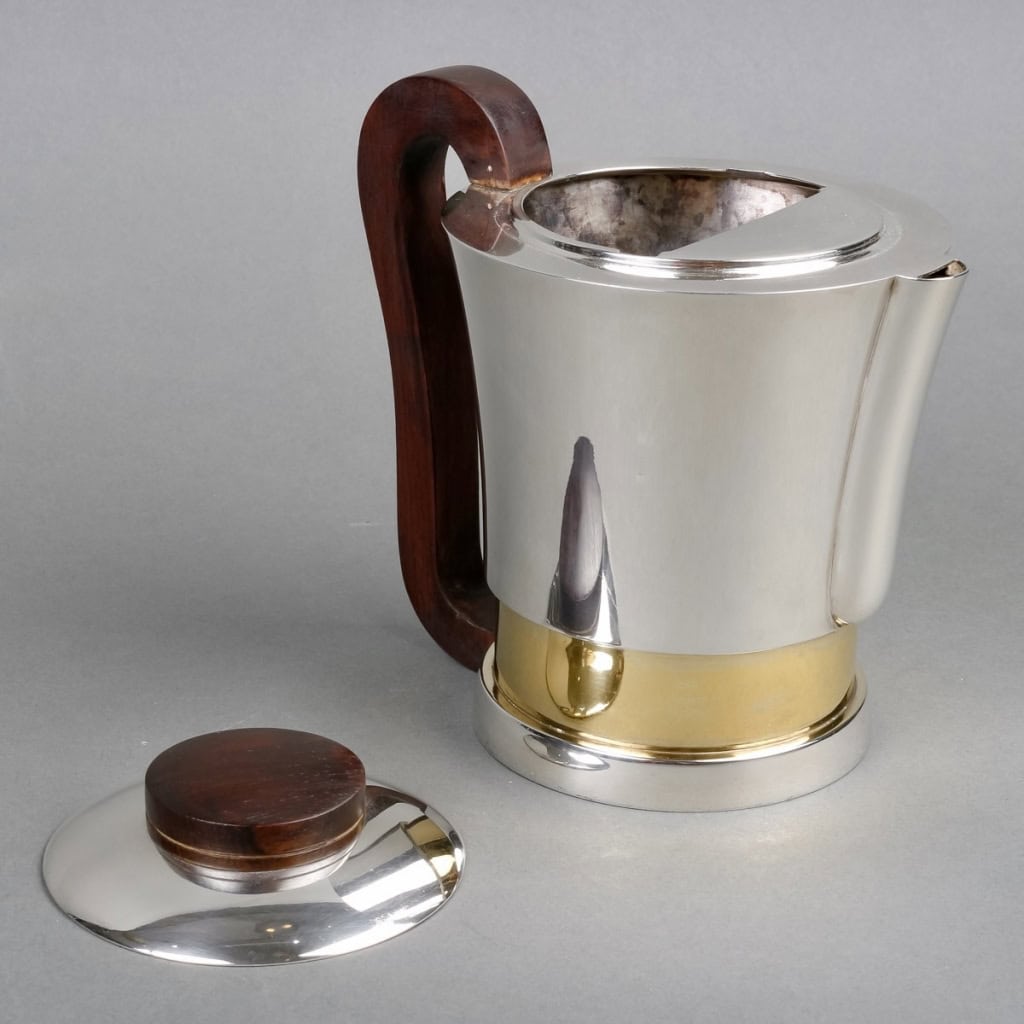 Service Thé et Café Moderniste argent, vermeil et palissandre de Jean E. Puiforcat | Biron Service Thé et Café Moderniste argent, vermeil et palissandre de Jean E. Puiforcat
