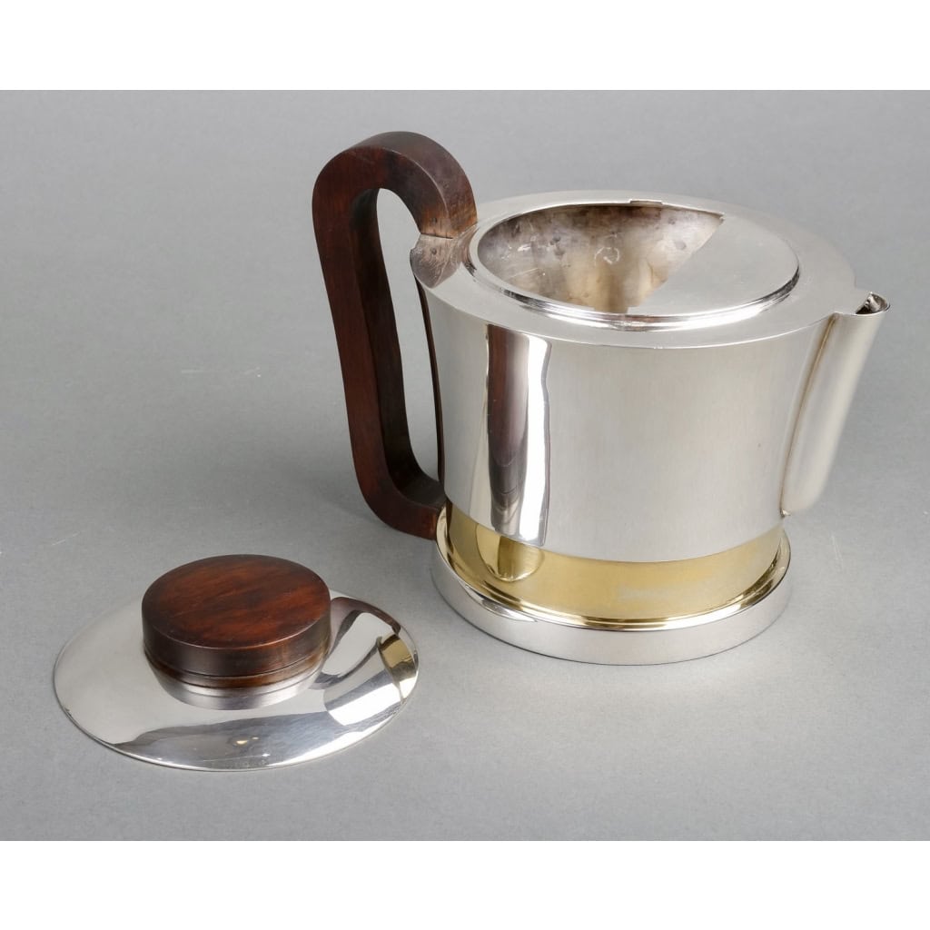Service Thé et Café Moderniste argent, vermeil et palissandre de Jean E. Puiforcat | Biron Service Thé et Café Moderniste argent, vermeil et palissandre de Jean E. Puiforcat