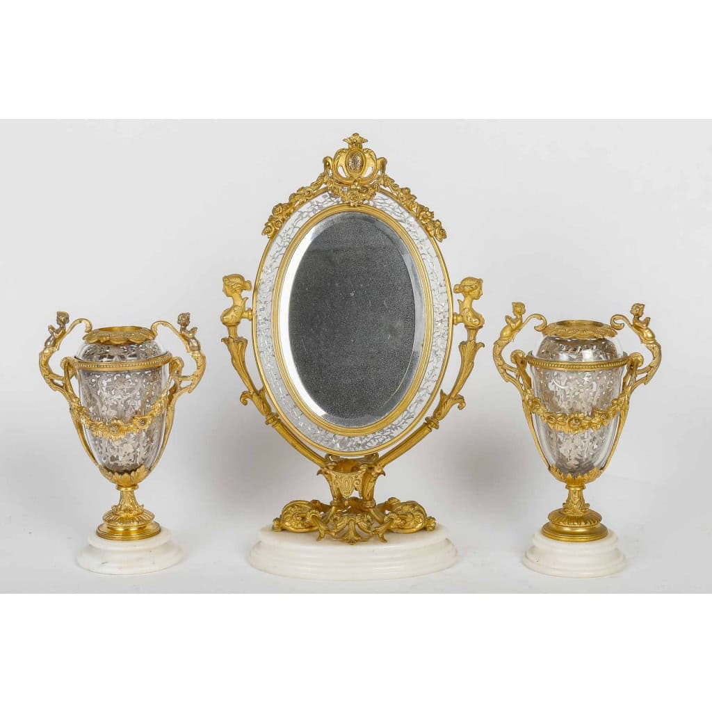 Bel ensemble en bronze doré et argent massif fin XIXème siècle | Biron ||||||||||||||