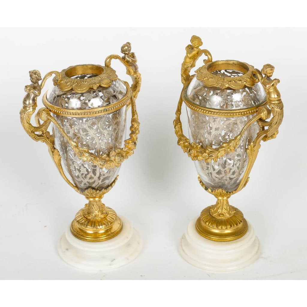 Bel ensemble en bronze doré et argent massif fin XIXème siècle | Biron Bel ensemble en bronze doré et argent massif fin XIXème siècle