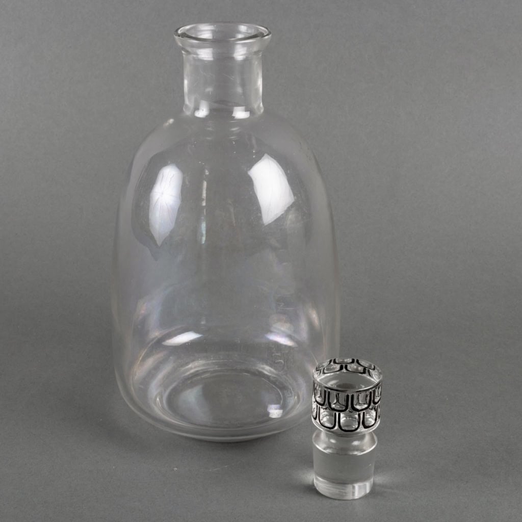 Carafe & Broc/Pichet « Saint Nabor » verre blanc émaillé noir de René LALIQUE | Biron Carafe & Broc/Pichet "Saint Nabor" verre blanc émaillé noir de René LALIQUE