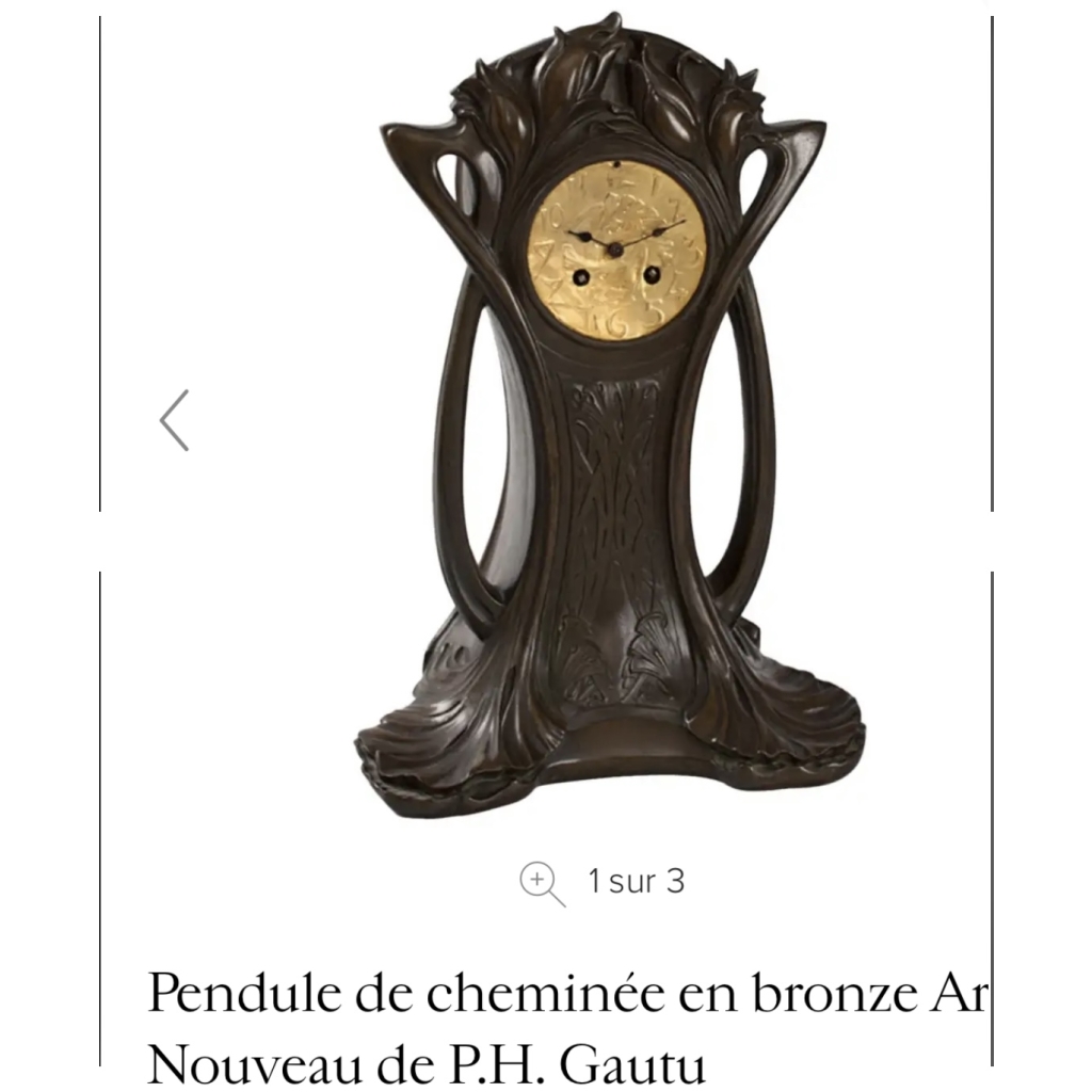 importante pendule art nouveau en bronze doré | Biron importante pendule art nouveau en bronze doré