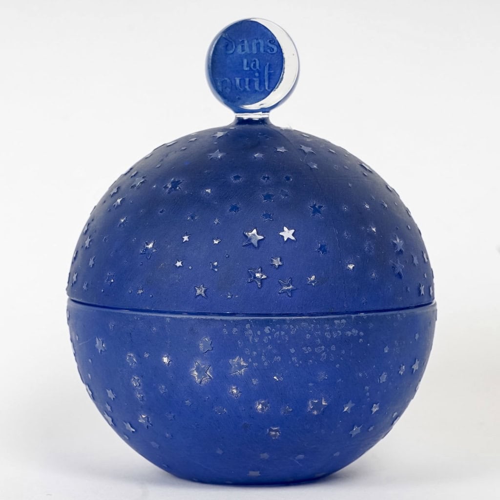 Boîte « Dans La Nuit » verre blanc patiné bleu de René LALIQUE pour Worth | Biron ||||||