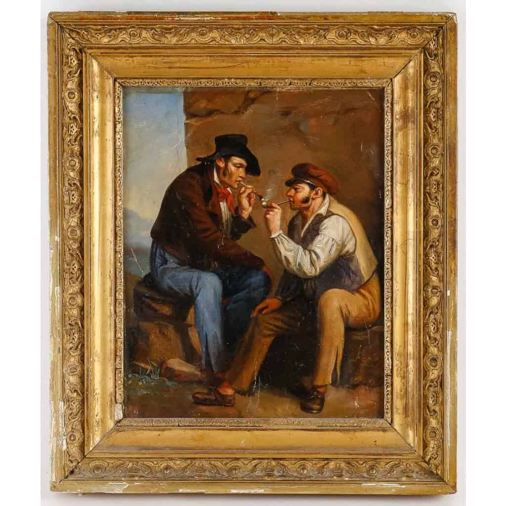 « Deux fumeurs de pipes », tableau XIXème siècle non signé | Biron |||||||