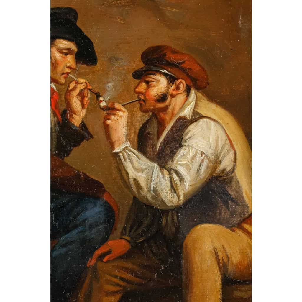 « Deux fumeurs de pipes », tableau XIXème siècle non signé | Biron "Deux fumeurs de pipes", tableau XIXème siècle non signé