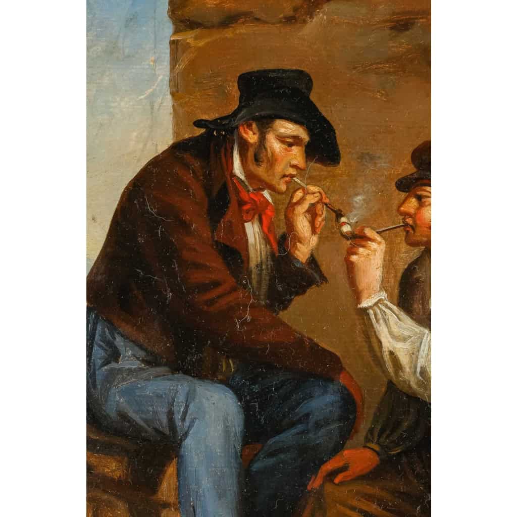 « Deux fumeurs de pipes », tableau XIXème siècle non signé | Biron "Deux fumeurs de pipes", tableau XIXème siècle non signé
