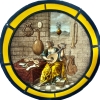 Vitrail rondel en grisaille l’atelier de musique (26 cm de diamètre) | Biron |||