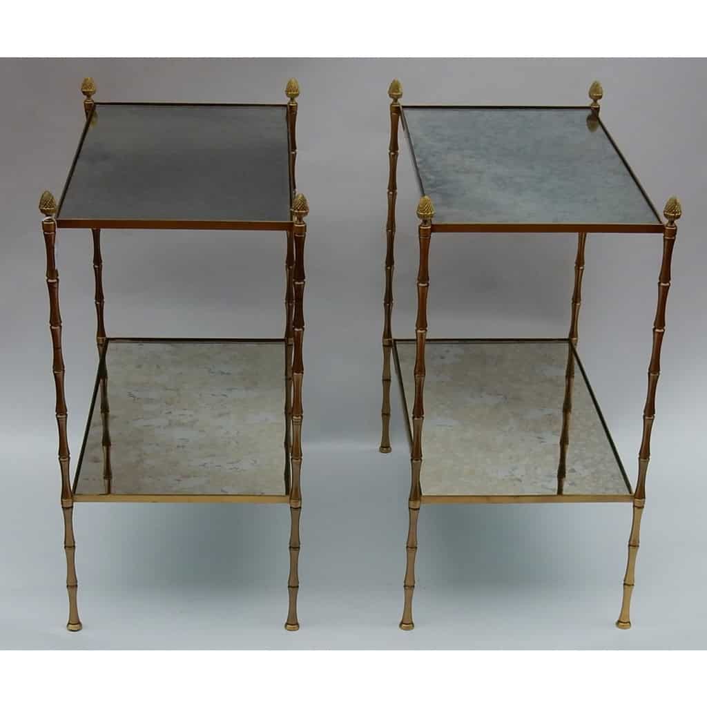 1950/70′ Paire de Bouts de Canapés Bronze Décor Bambou, Style Maison Baguès 2