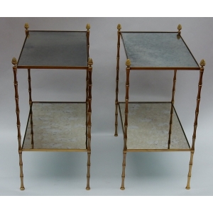 1950/70′ Paire de Bouts de Canapés Bronze Décor Bambou, Style Maison Baguès