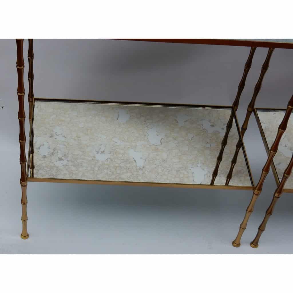 1950/70′ Paire de Bouts de Canapés Bronze Décor Bambou, Style Maison Baguès 3