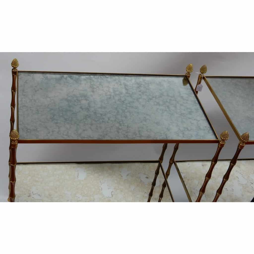 1950/70′ Paire de Bouts de Canapés Bronze Décor Bambou, Style Maison Baguès 4