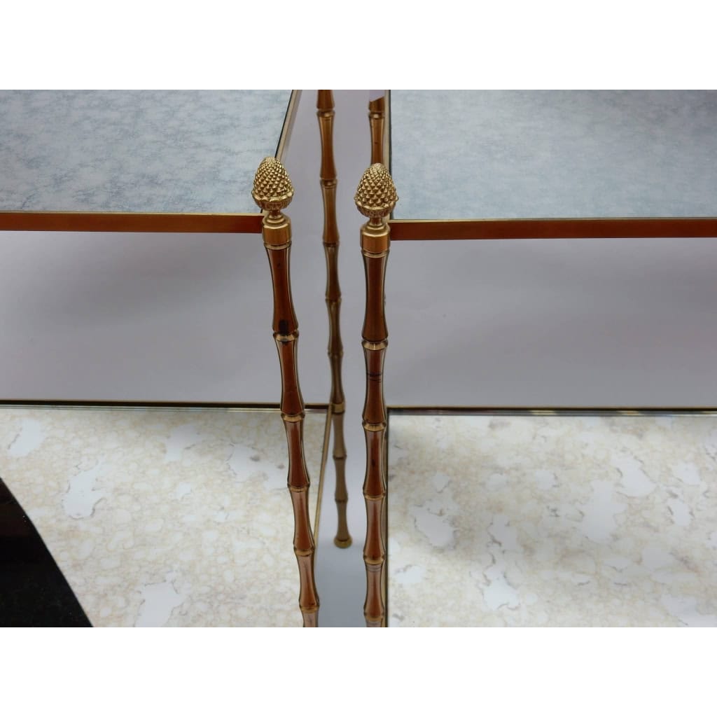 1950/70′ Paire de Bouts de Canapés Bronze Décor Bambou, Style Maison Baguès 6