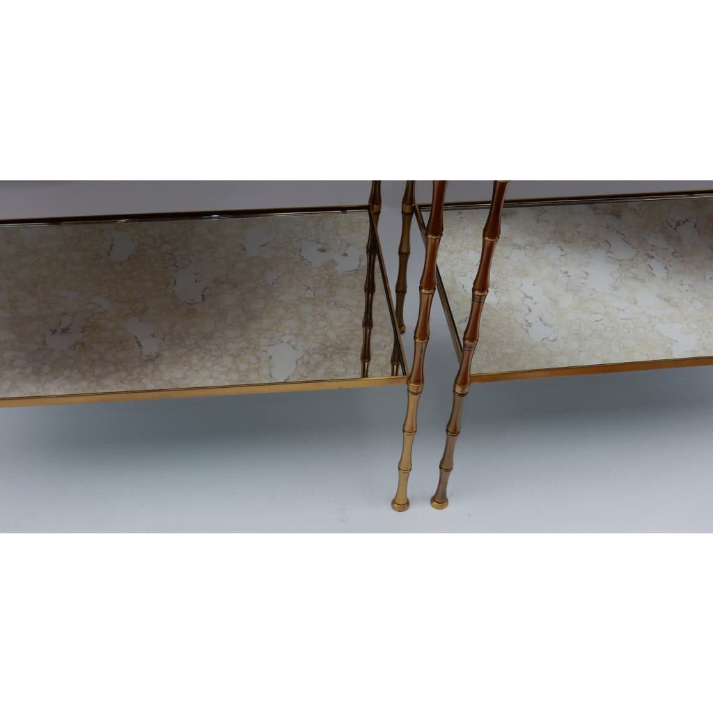 1950/70′ Paire de Bouts de Canapés Bronze Décor Bambou, Style Maison Baguès 8