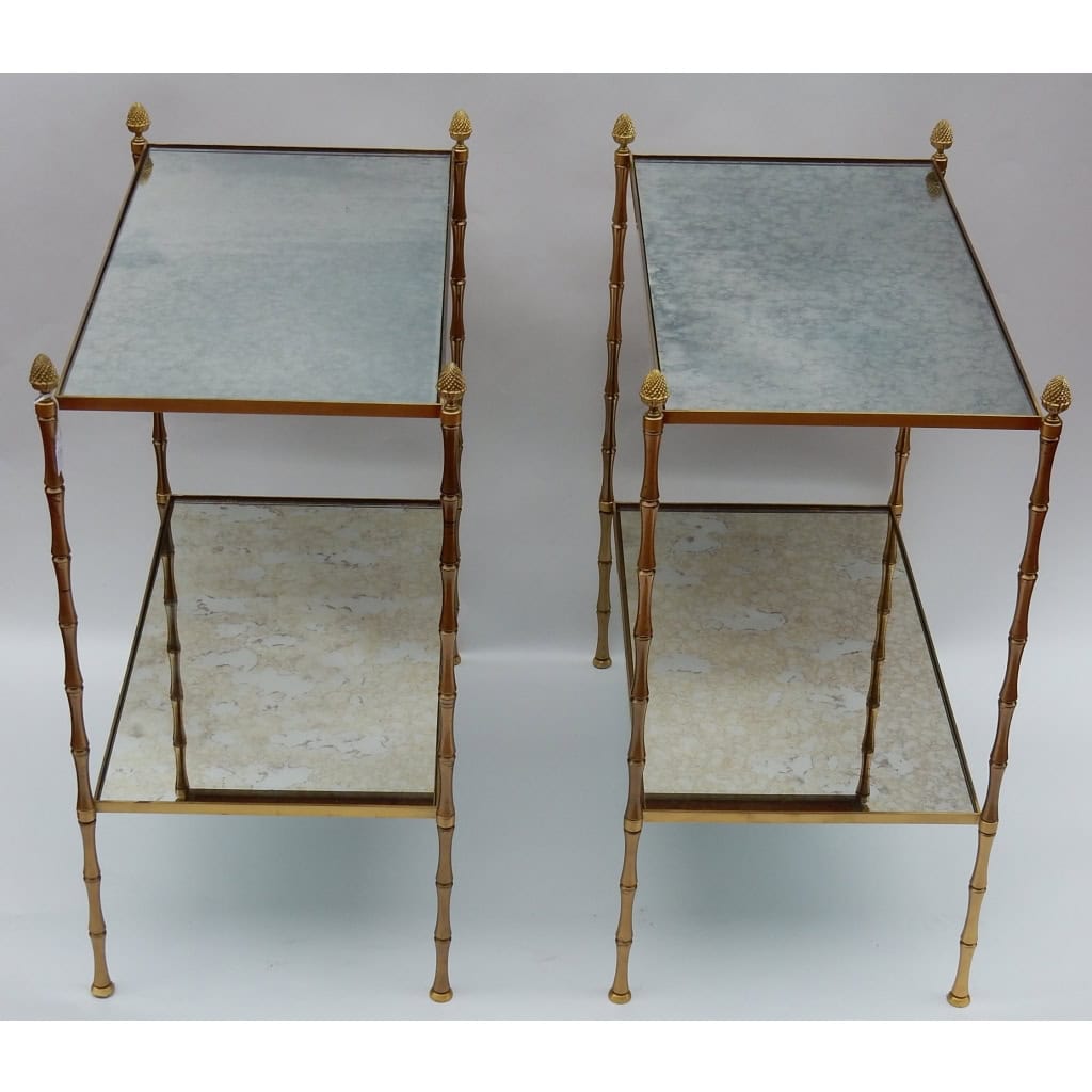1950/70′ Paire de Bouts de Canapés Bronze Décor Bambou, Style Maison Baguès 9