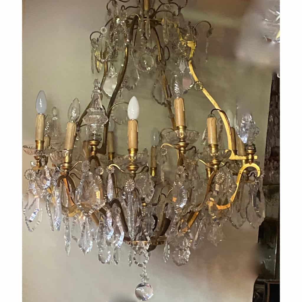 1900/1920′ Lustre Cage en Bronze Doré 4 Bras 16 Lumières | Biron |||||||||||||||||