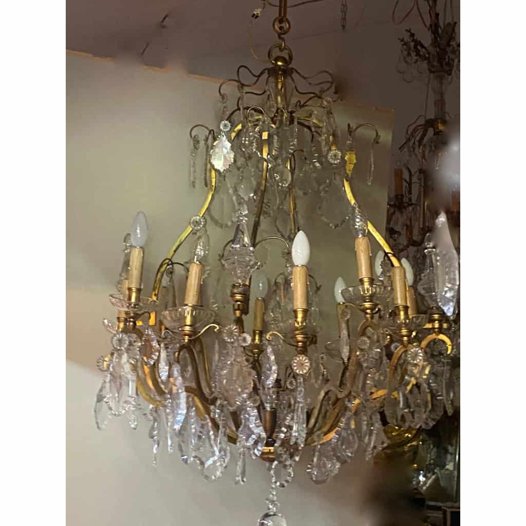 1900/1920′ Lustre Cage en Bronze Doré 4 Bras 16 Lumières | Biron 1900/1920′ Lustre Cage en Bronze Doré 4 Bras 16 Lumières