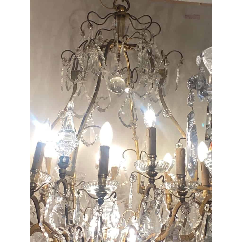 1900/1920′ Lustre Cage en Bronze Doré 4 Bras 16 Lumières | Biron 1900/1920′ Lustre Cage en Bronze Doré 4 Bras 16 Lumières