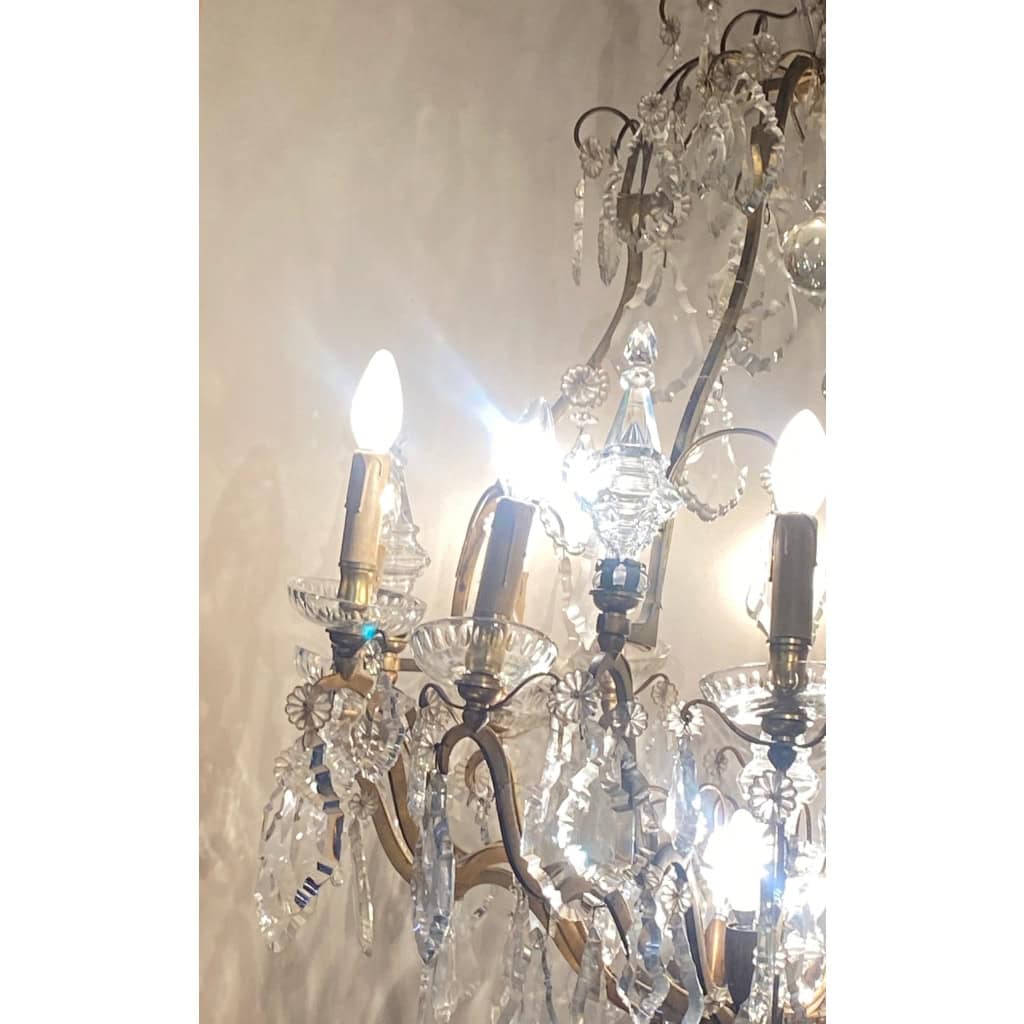 1900/1920′ Lustre Cage en Bronze Doré 4 Bras 16 Lumières | Biron 1900/1920′ Lustre Cage en Bronze Doré 4 Bras 16 Lumières