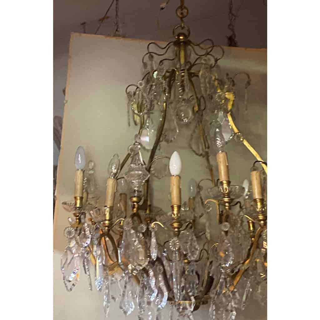 1900/1920′ Lustre Cage en Bronze Doré 4 Bras 16 Lumières | Biron 1900/1920′ Lustre Cage en Bronze Doré 4 Bras 16 Lumières
