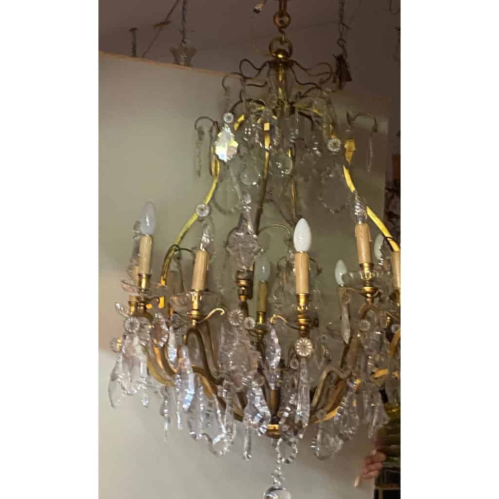 1900/1920′ Lustre Cage en Bronze Doré 4 Bras 16 Lumières | Biron 1900/1920′ Lustre Cage en Bronze Doré 4 Bras 16 Lumières