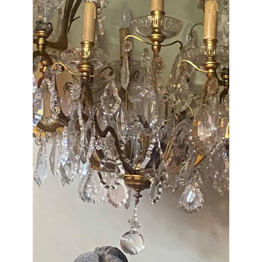 1900/1920′ Lustre Cage en Bronze Doré 4 Bras 16 Lumières | Biron 1900/1920′ Lustre Cage en Bronze Doré 4 Bras 16 Lumières