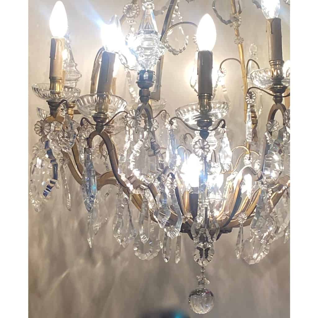 1900/1920′ Lustre Cage en Bronze Doré 4 Bras 16 Lumières | Biron 1900/1920′ Lustre Cage en Bronze Doré 4 Bras 16 Lumières