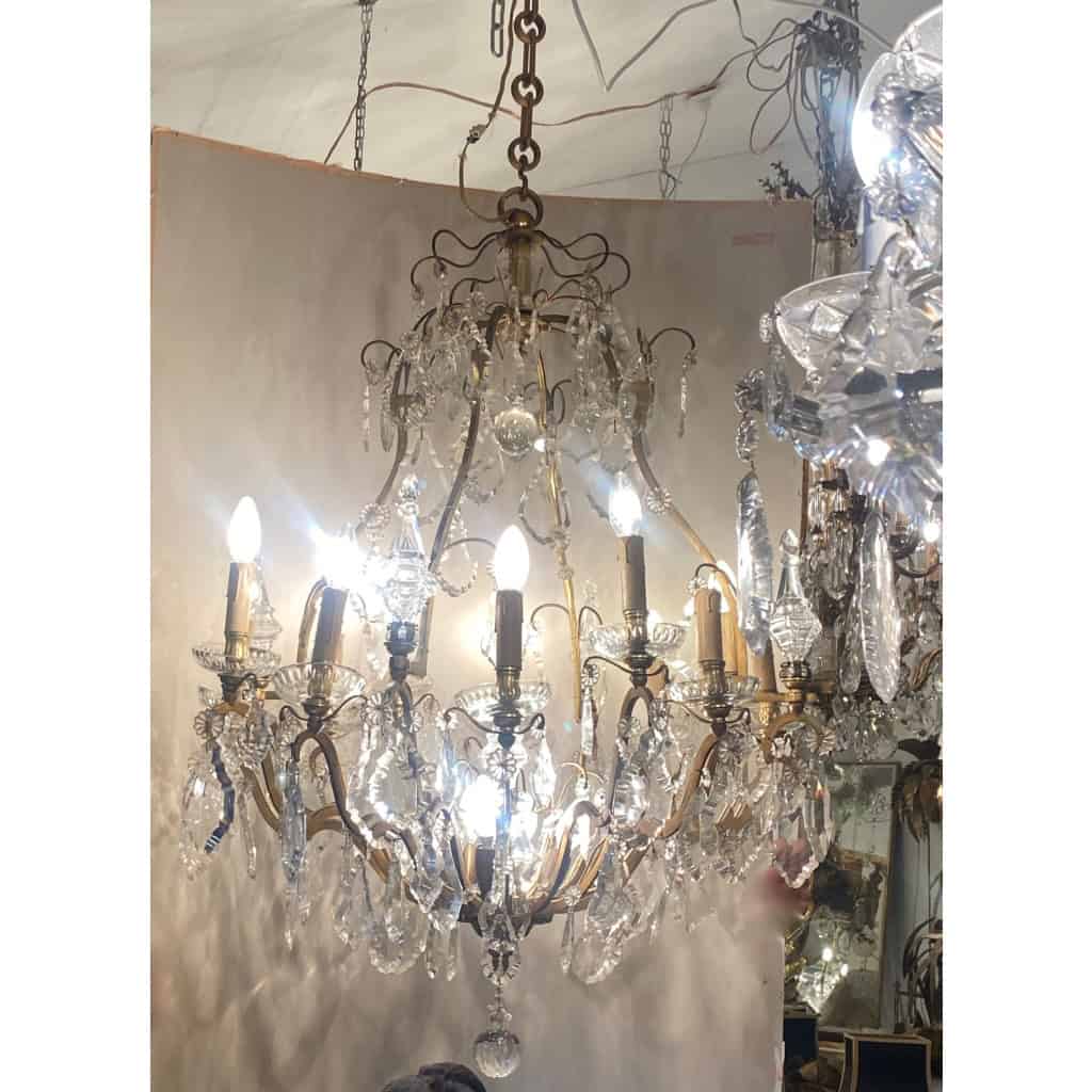 1900/1920′ Lustre Cage en Bronze Doré 4 Bras 16 Lumières | Biron 1900/1920′ Lustre Cage en Bronze Doré 4 Bras 16 Lumières