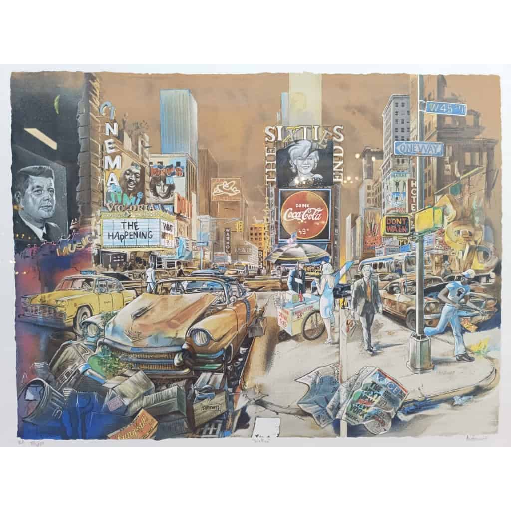 Lithographie De Daniel Authouart » Sixties « | Biron Lithographie De Daniel Authouart " Sixties "