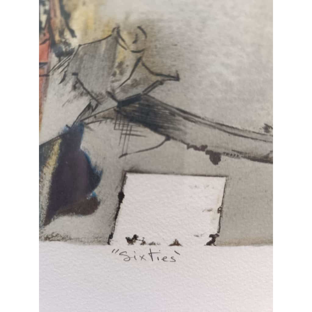 Lithographie De Daniel Authouart » Sixties « | Biron Lithographie De Daniel Authouart " Sixties "