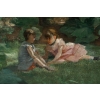 Huile sur toile représentant une femme assise et ses deux enfants dans le jardin signée F. Ringel, vers 1880 | Biron Huile sur toile représentant une femme assise et ses deux enfants dans le jardin signée F. Ringel, vers 1880