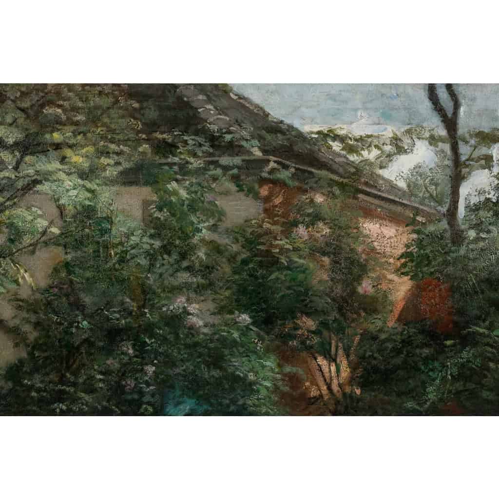 Huile sur toile représentant une femme assise et ses deux enfants dans le jardin signée F. Ringel, vers 1880 | Biron Huile sur toile représentant une femme assise et ses deux enfants dans le jardin signée F. Ringel, vers 1880