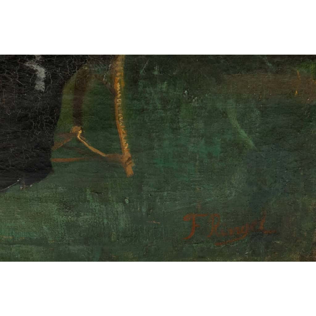 Huile sur toile représentant une femme assise et ses deux enfants dans le jardin signée F. Ringel, vers 1880 | Biron Huile sur toile représentant une femme assise et ses deux enfants dans le jardin signée F. Ringel, vers 1880