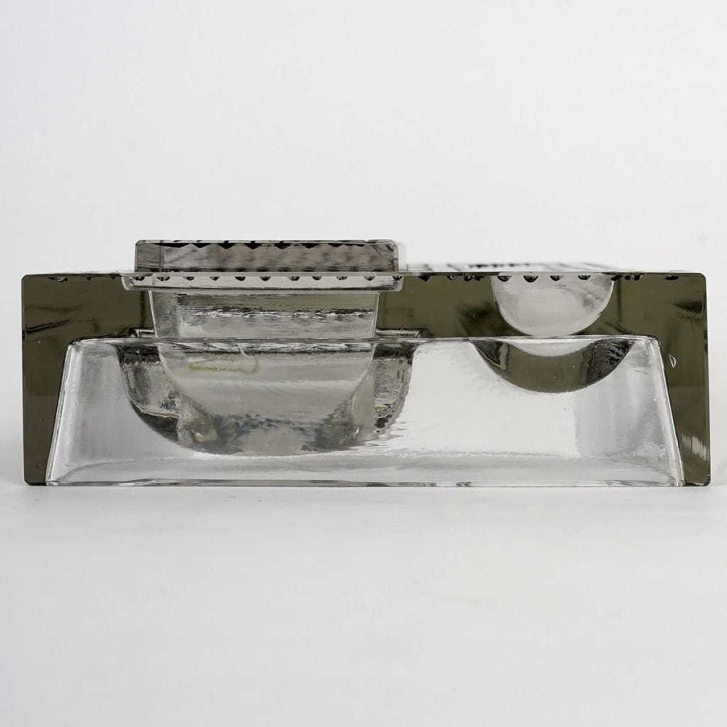Encrier « Sully » verre blanc émaillé noir de René LALIQUE | Biron Encrier "Sully" verre blanc émaillé noir de René LALIQUE