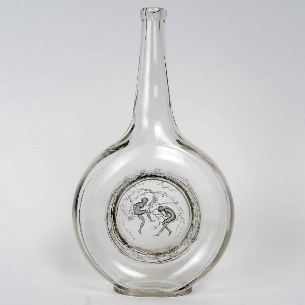 Carafe « Deux Danseuses » verre blanc patiné bleu de René LALIQUE | Biron |||||||