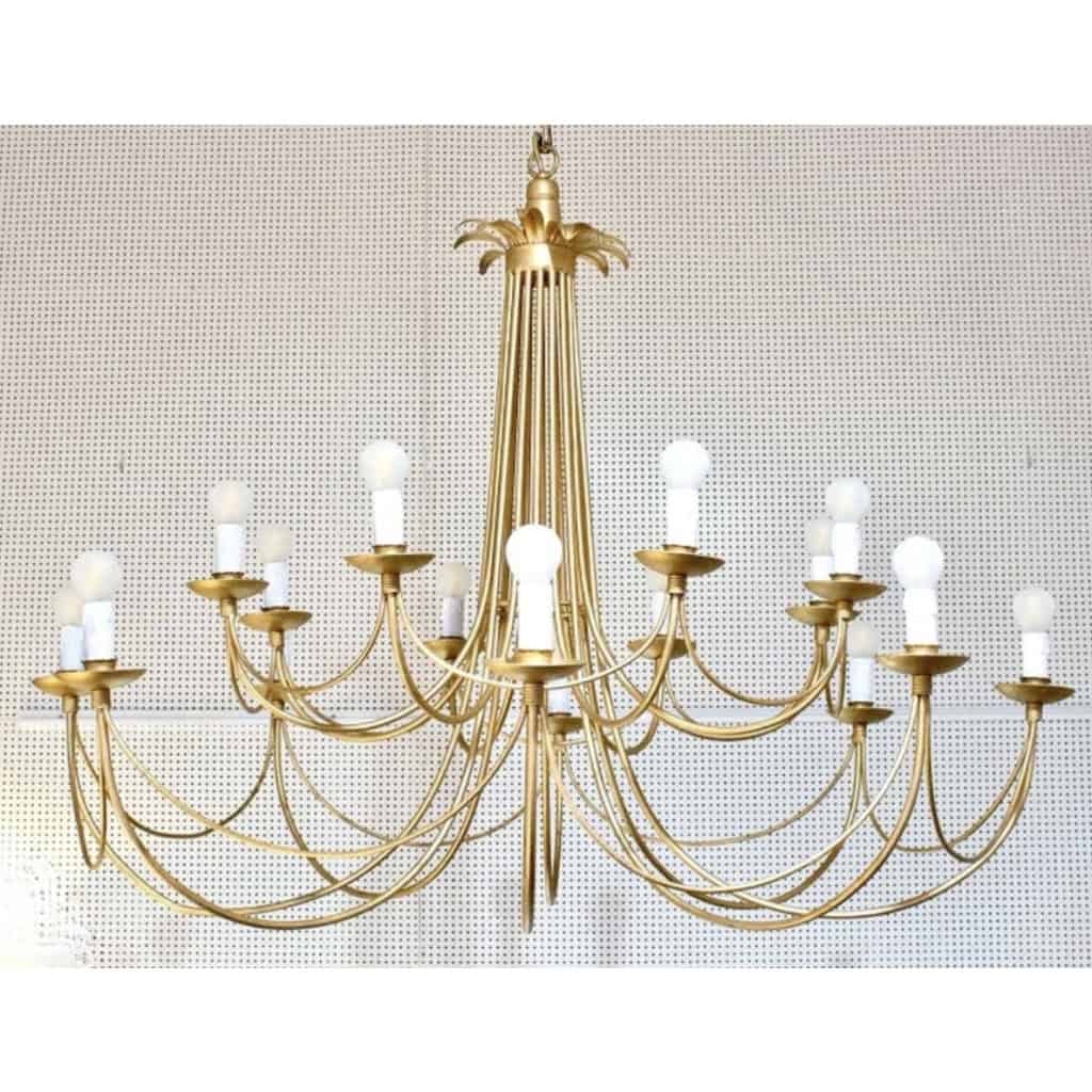 1960 Grand lustre 16 lumières par Maison Roche | Biron 1960 Grand lustre 16 lumières par Maison Roche