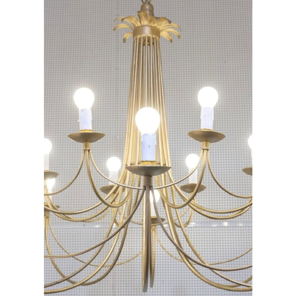 1960 Grand lustre 16 lumières par Maison Roche | Biron 1960 Grand lustre 16 lumières par Maison Roche