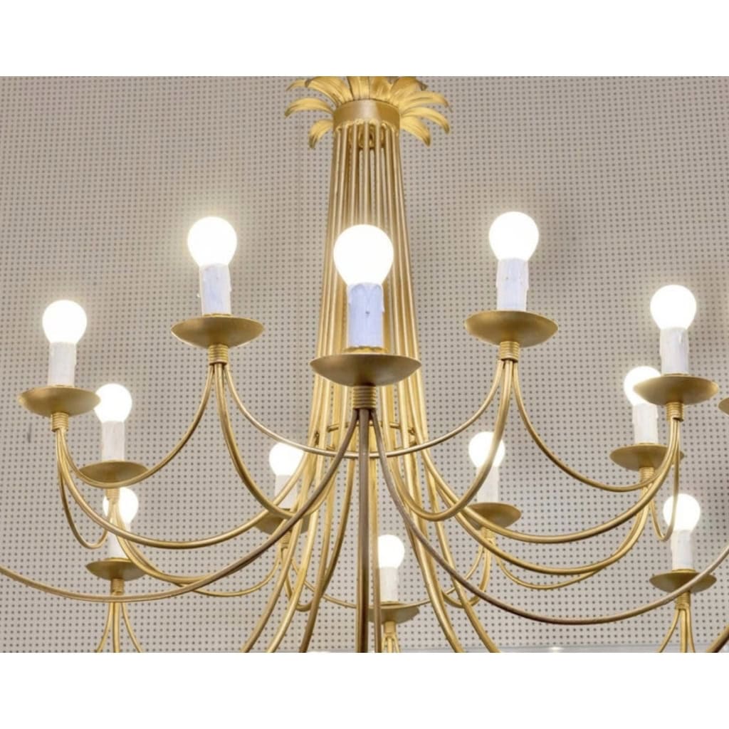 1960 Grand lustre 16 lumières par Maison Roche | Biron 1960 Grand lustre 16 lumières par Maison Roche