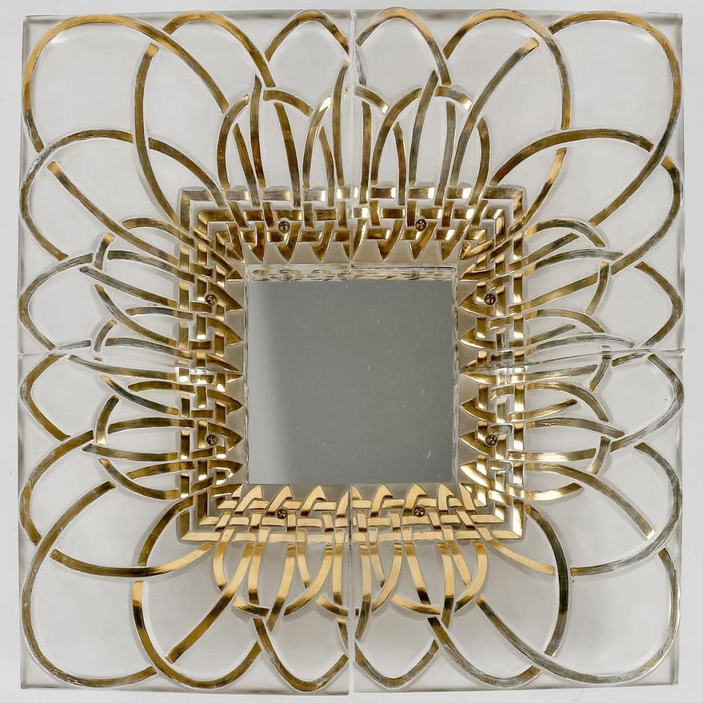 Miroir « Entrelacs » Hollywood Regency cristal blanc émaillé doré de Marc LALIQUE | Biron |||||||