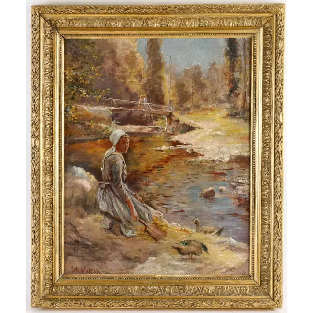 Tableau « Canards près d’une lavandière » d’Antoine Vollon | Biron |||||||||