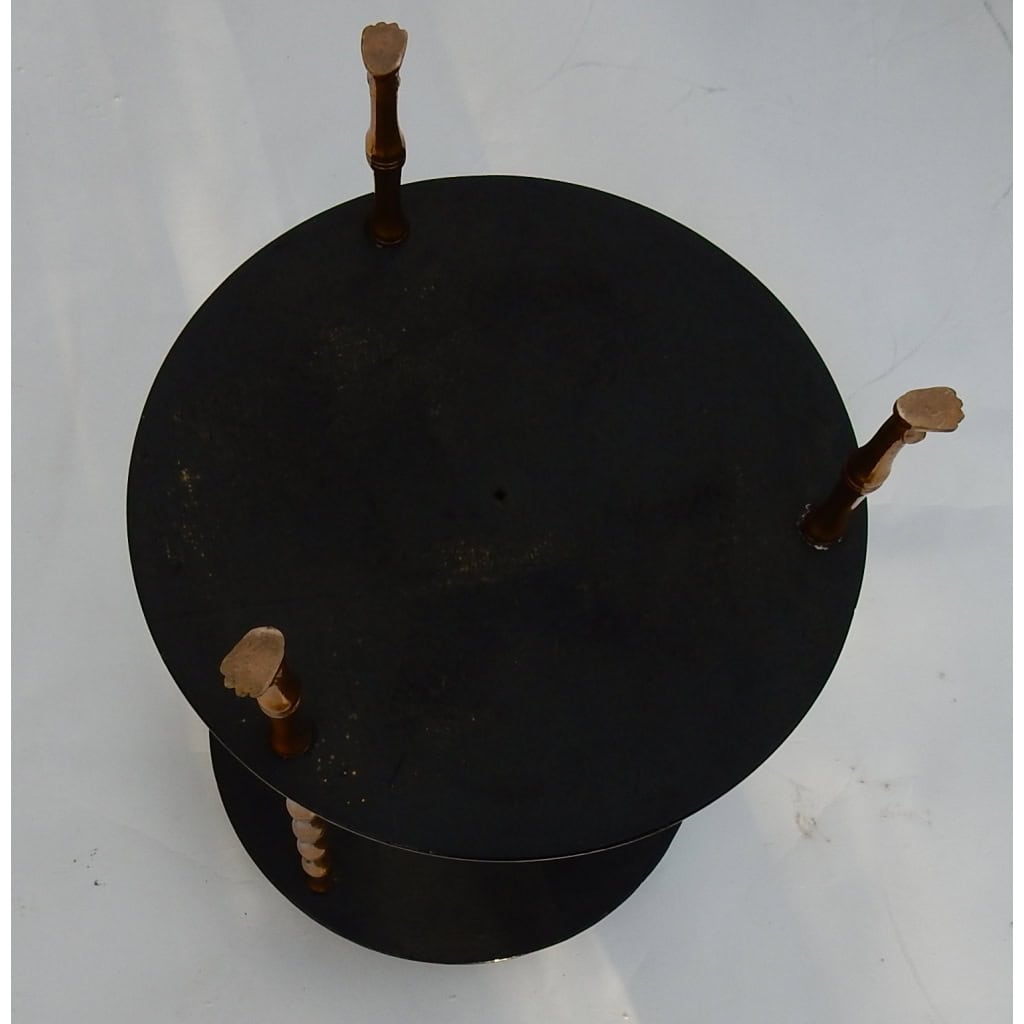 1970′ Guéridon Style Maison Baguès Décor Bambou en Bronze Doré Avec Plateaux Laque de Chine | Biron 1970′ Guéridon Style Maison Baguès Décor Bambou en Bronze Doré Avec Plateaux Laque de Chine