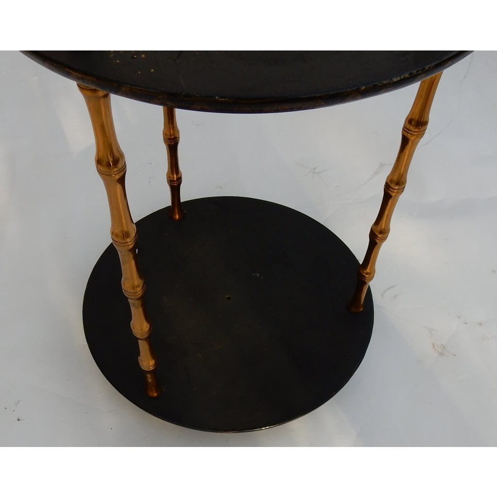 1970′ Guéridon Style Maison Baguès Décor Bambou en Bronze Doré Avec Plateaux Laque de Chine | Biron 1970′ Guéridon Style Maison Baguès Décor Bambou en Bronze Doré Avec Plateaux Laque de Chine